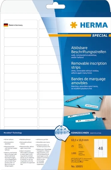 HERMA removable label 63.5 x 16.9 mm, 1200 pieces.