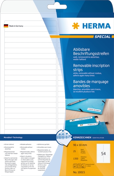 HERMA removable label 96 x 10 mm, 1350 pieces.