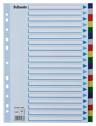 Esselte Tab Dividers PP A4 20-part colored tabs