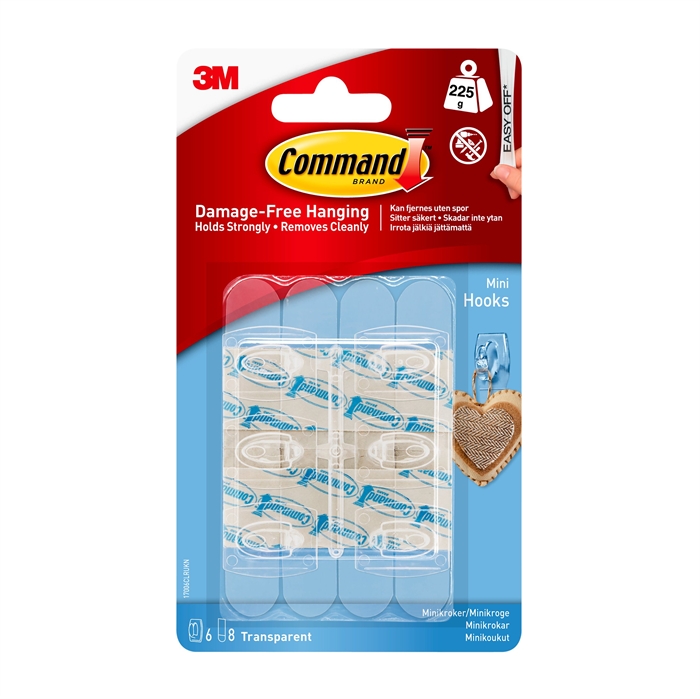 3M Command transparent mini hooks with transparent strips 170