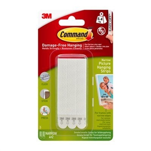 3M Command small strips for picture hanging, white, 4 x 2 strips.