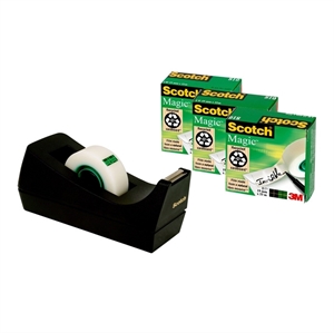 3M Desktop Dispenser C38 + 3 rolls of tape 19mmx33m black.