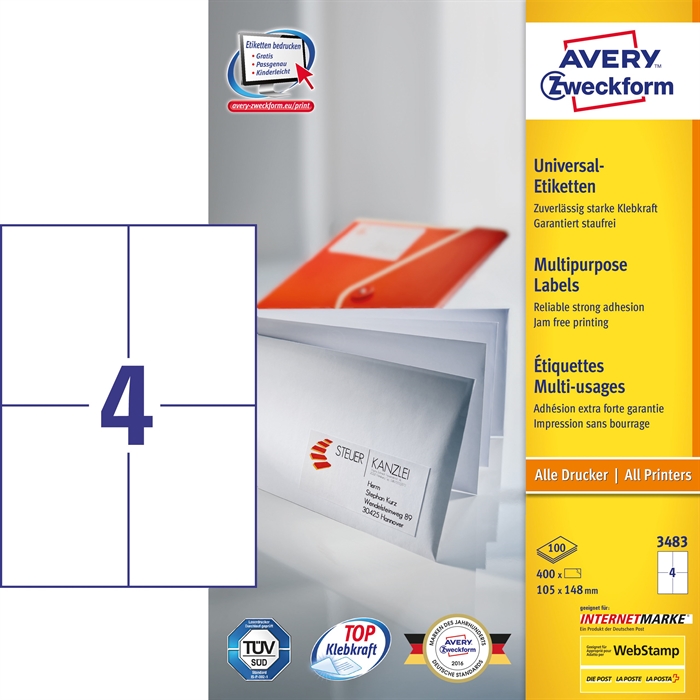 Avery ILC universal label 105 x 148 mm, 400 pieces.