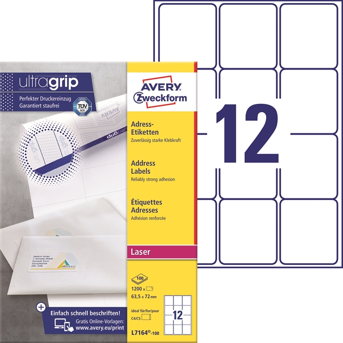 Avery L7164-100 Address Labels 63.5 x 72 mm QP+UG mm, 1200 pcs.