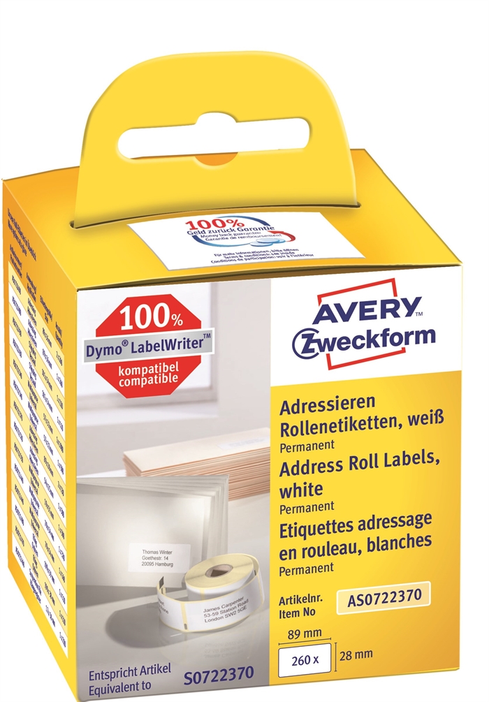 Avery address labels on roll 89 x 28 mm, 2 x 130 pcs.