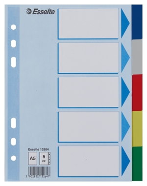 Esselte Dividers PP A5 5-part colored tabs