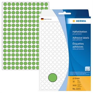 HERMA label manual ø8 green mm, 5632 pieces.