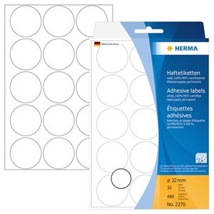 HERMA label manual ø32 white mm, 480 pcs.