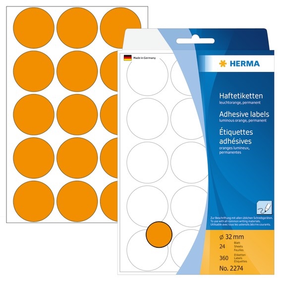 HERMA label manual ø32 neon orange mm, 360 pcs.