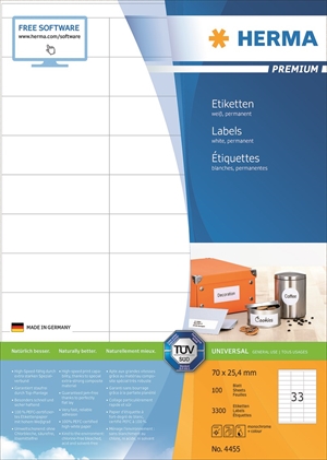 HERMA label Premium A4 100 70 x 25.4 mm, 3300 pieces.