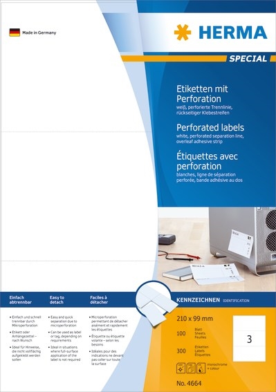 HERMA Premium labels 210 x 99 mm perforated, 300 pcs.