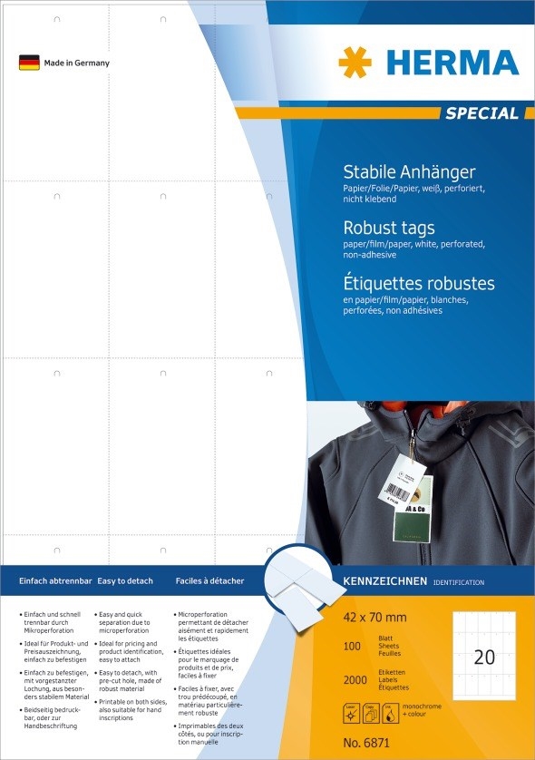 HERMA durable labeling label 42 x 70 mm, 2000 pieces.