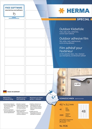 HERMA label film extra strong 45.7 x 21.2 mm, 1920 pcs.