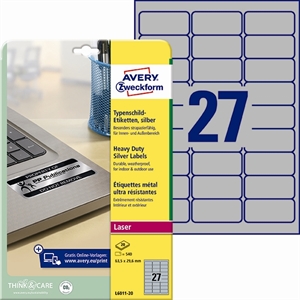 Avery Heavy duty labels silver 63.5 x 29.6 mm, 20 pcs.