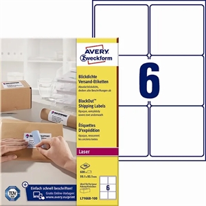 Avery address label 99.1 x 93.1 mm BlockOut, 600 pcs.