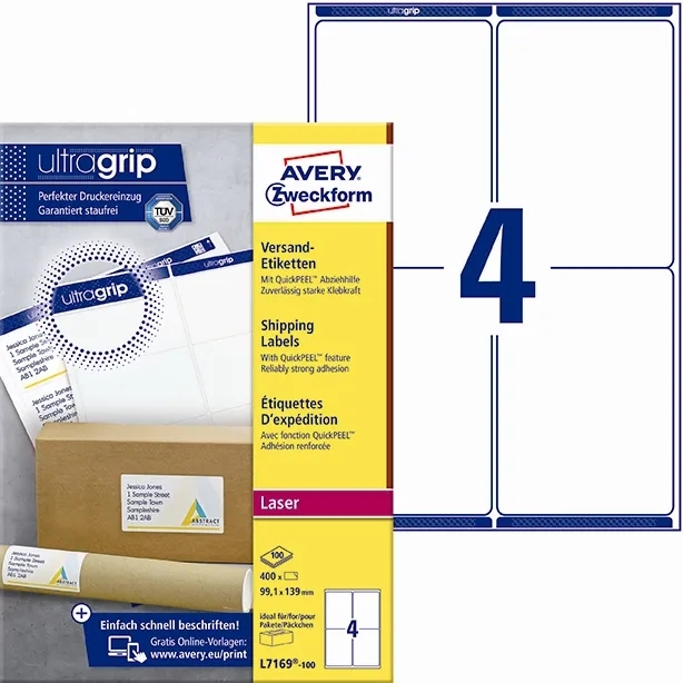 Avery L7169-100 Shipping Labels 99.1 x 139 mm QP+UG mm, 400 pcs.