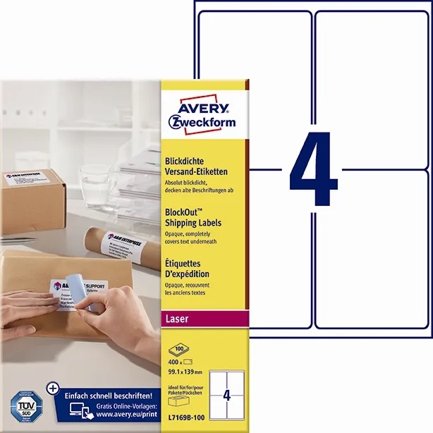 Avery address label 99.1 x 139 mm BlockOut, 400pcs.